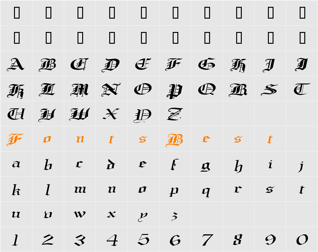 CrusaderGothicExtended Character Map
