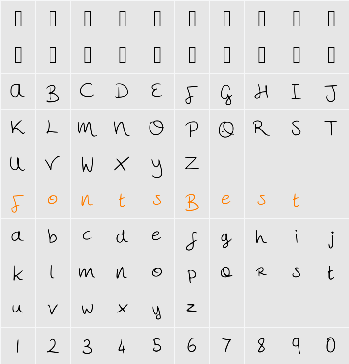 MegsHand Character Map