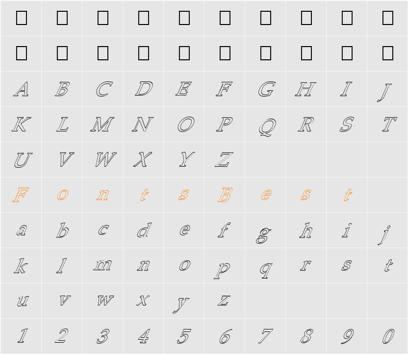 FZ ROMAN 21 HOLLOW ITALIC Character Map