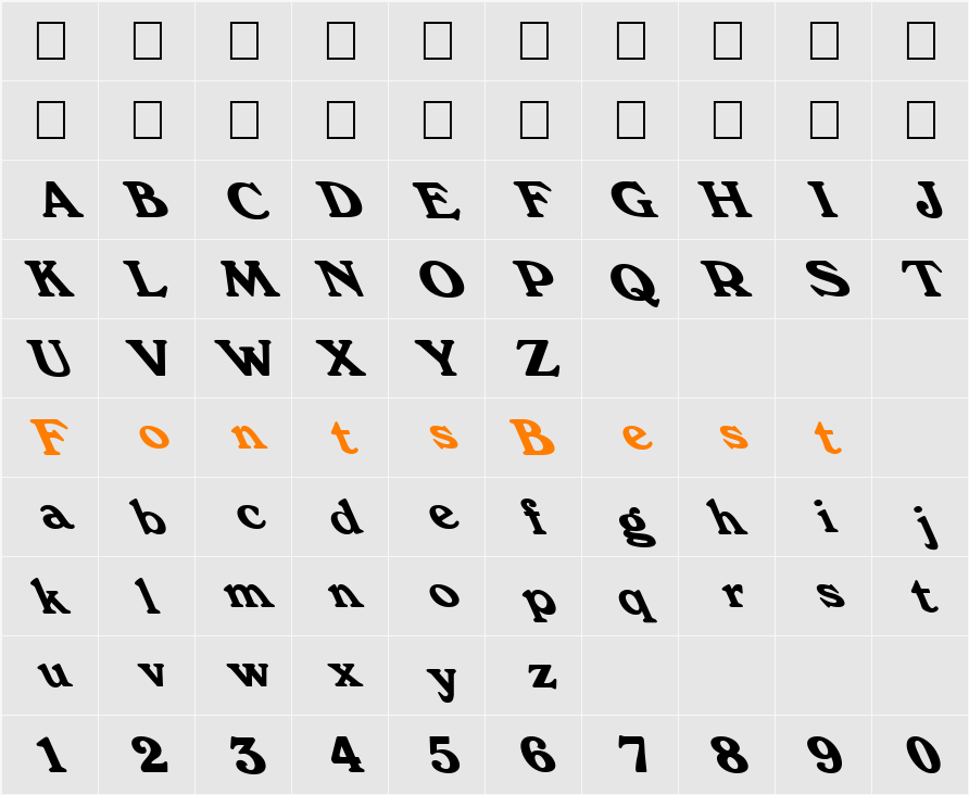 FZ ROMAN 12 LEFTY Character Map