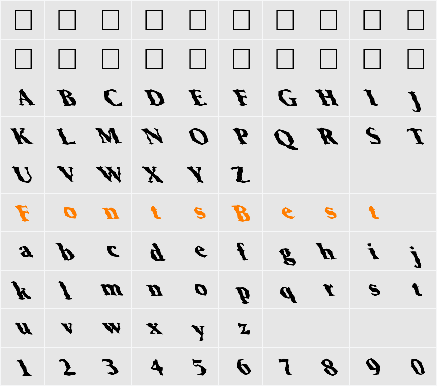 FZ WACKY 66 LEFTY Character Map