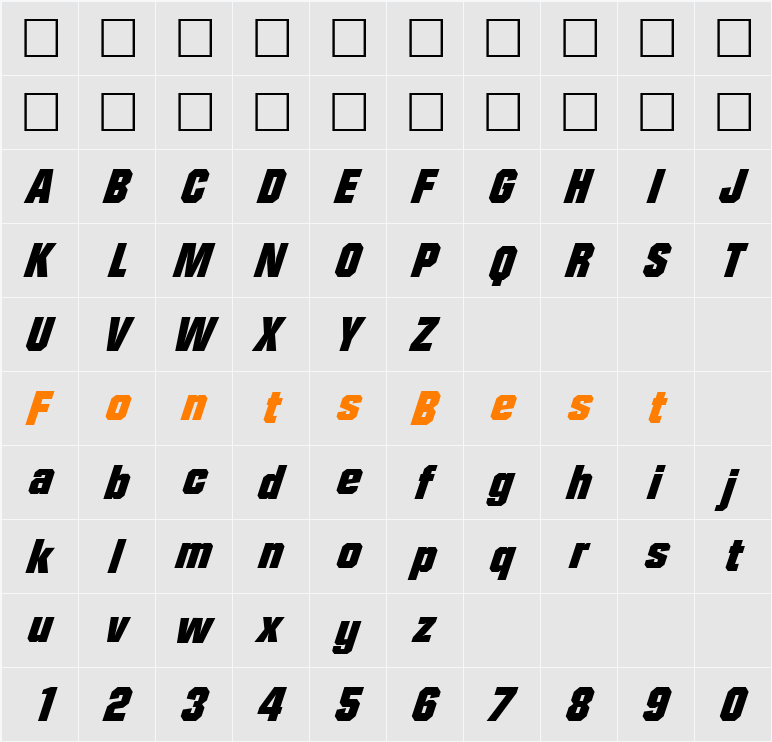 FacetBlack-Xitalic Character Map