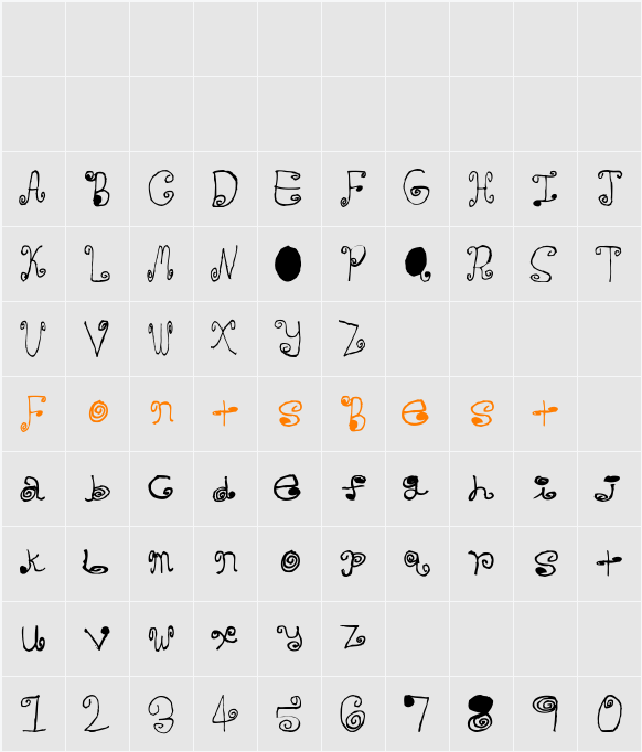 Crazy Curlz Character Map