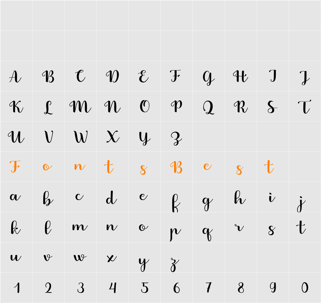 Fabitha Script Upright Character Map