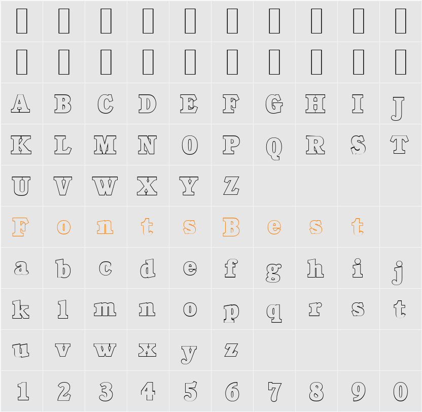 CalgaryOutline-Heavy Character Map