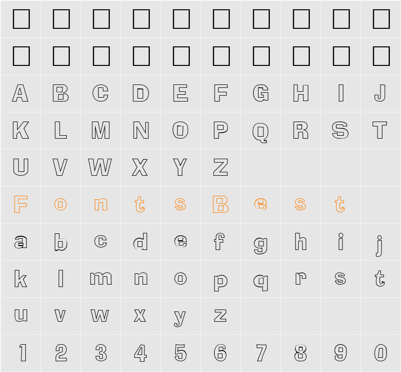 Adamsky Outline SF Character Map