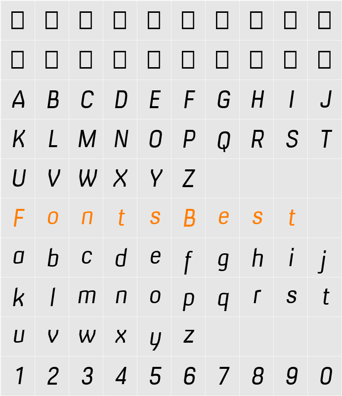 Milibus Lt Character Map