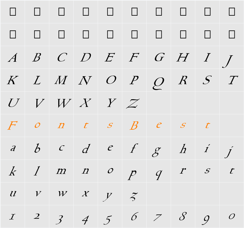 FZ ROMAN 17 ITALIC Character Map