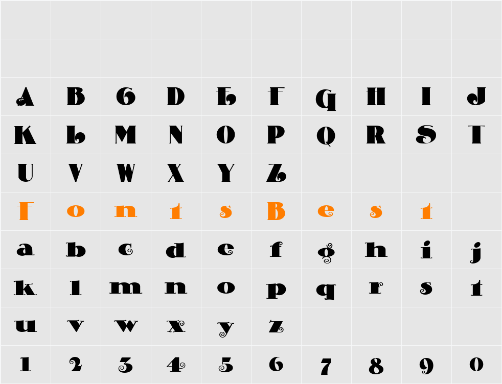 CurlyShuffleNF Character Map