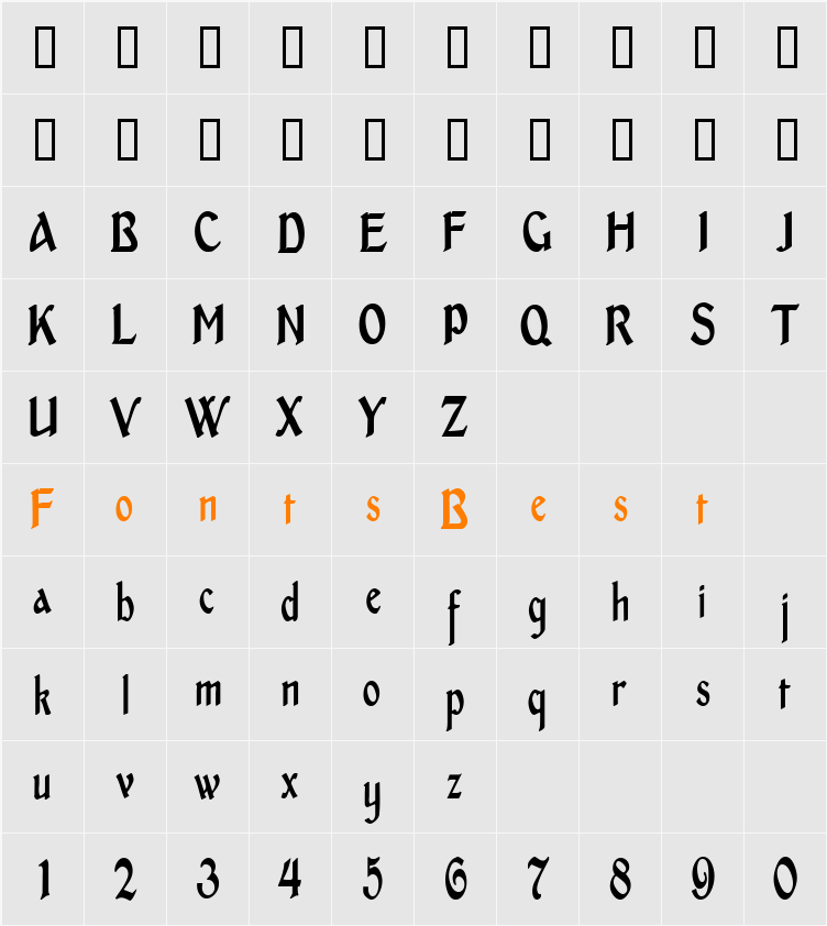 MiddleAgesCondensed Character Map