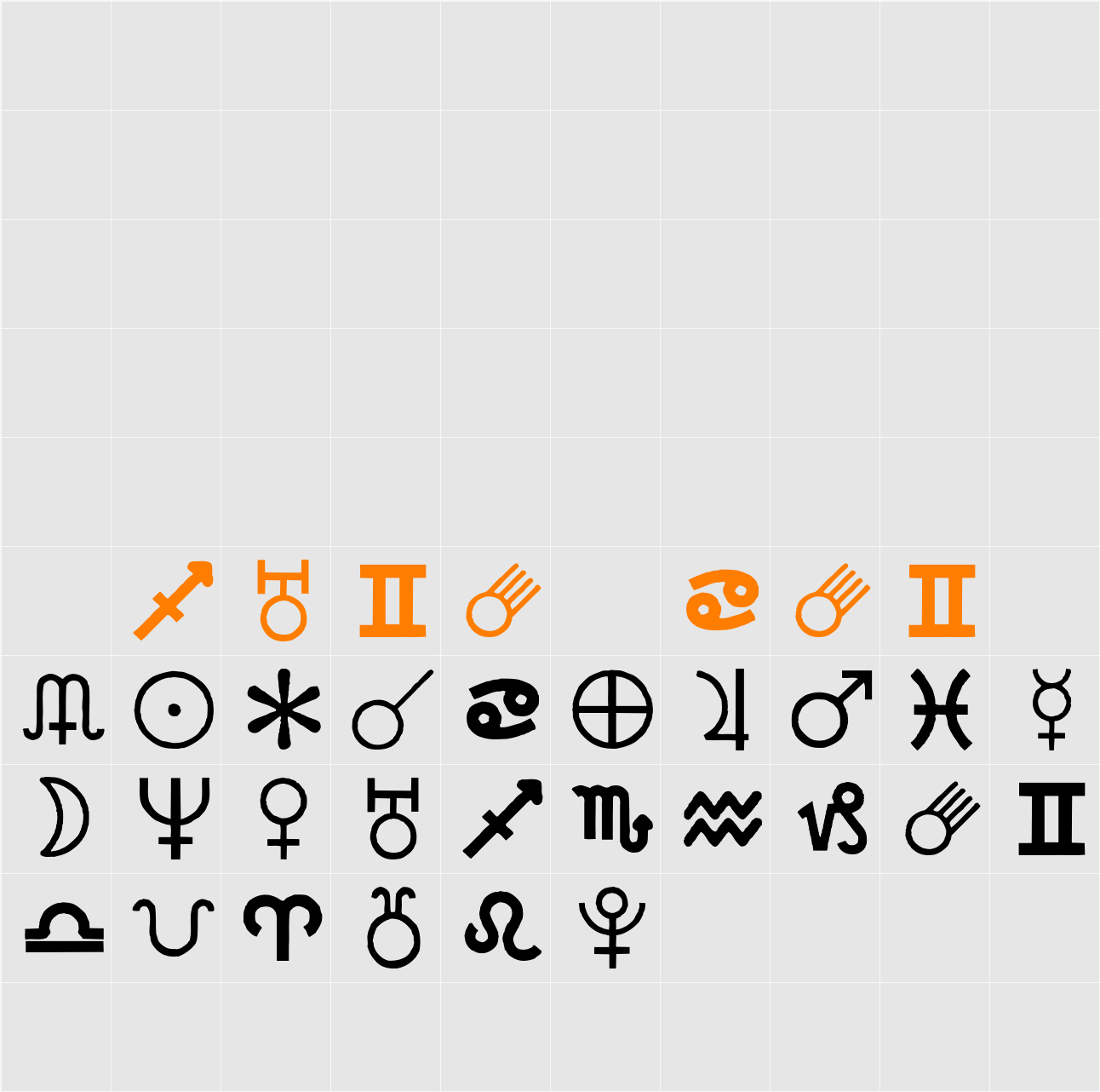 CarrAstroDings Character Map