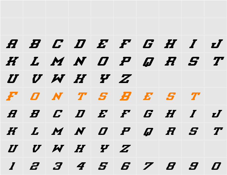 Interceptor Super-Italic Character Map