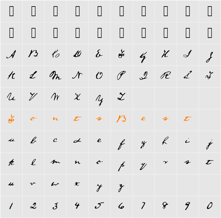 ALincolnFont Character Map