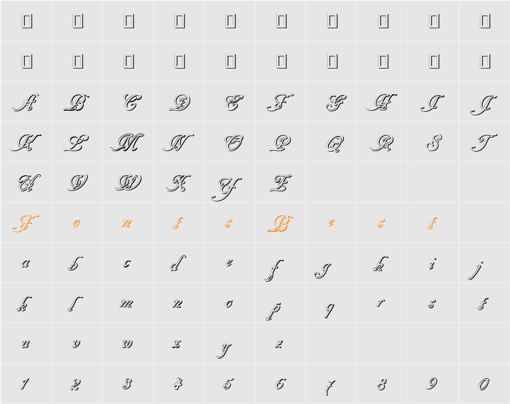 Cancellaresca Script Shadow Character Map