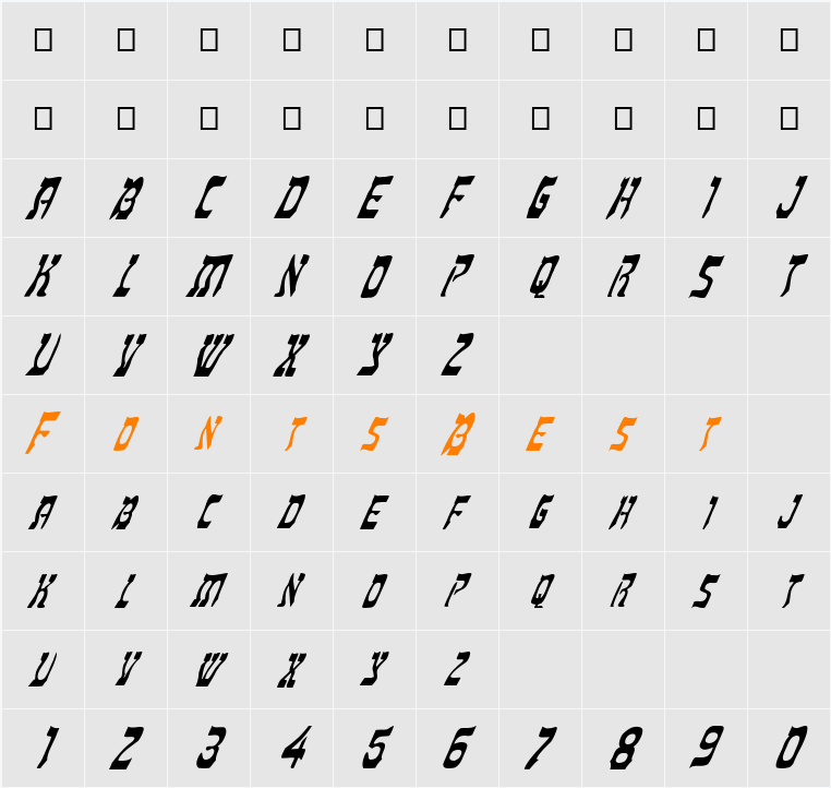 FZ UNIQUE 27 ITALIC Character Map