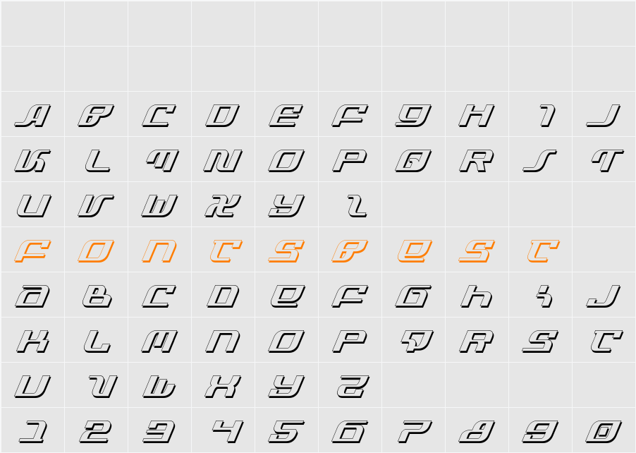 Infinity Formula Shadow Ital Character Map