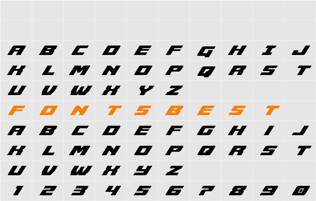 Cruiser Fortress Super-Italic Character Map