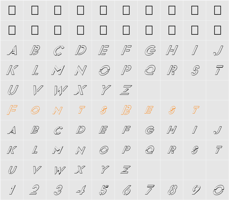 FZ JAZZY 54 3D ITALIC Character Map