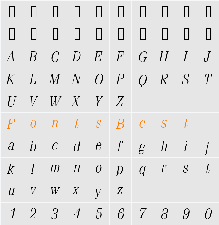 Ferrara-Light Character Map