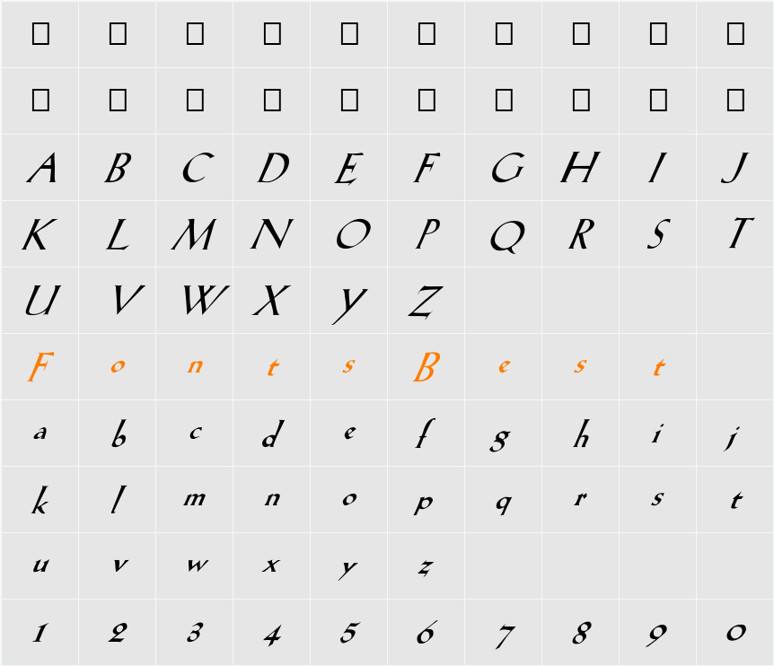 FZ ROMAN 19 ITALIC Character Map