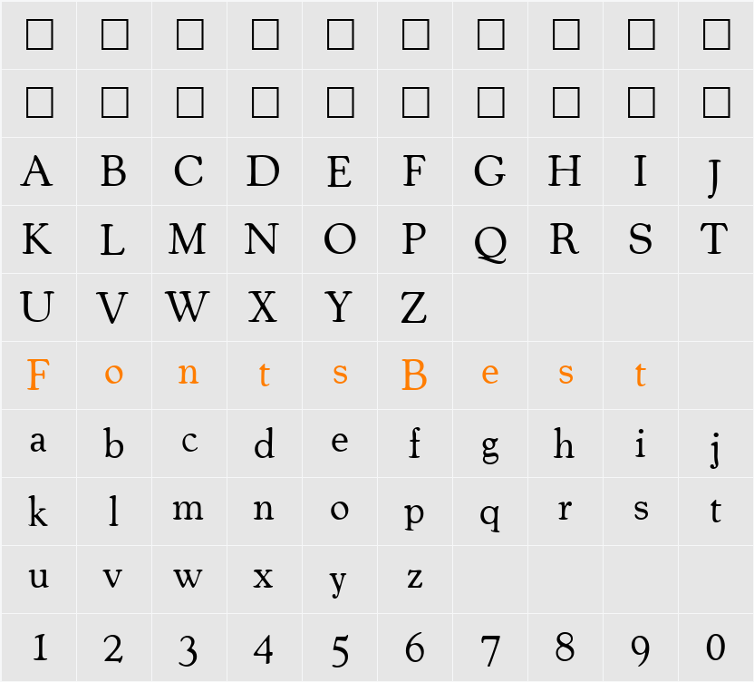 CooperOldStyle Character Map