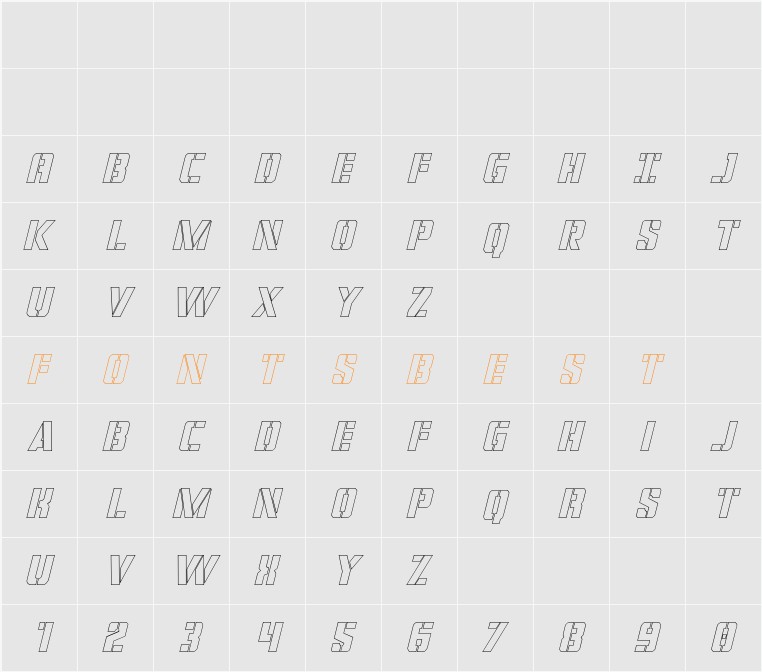 Covert Ops Outline Italic Character Map