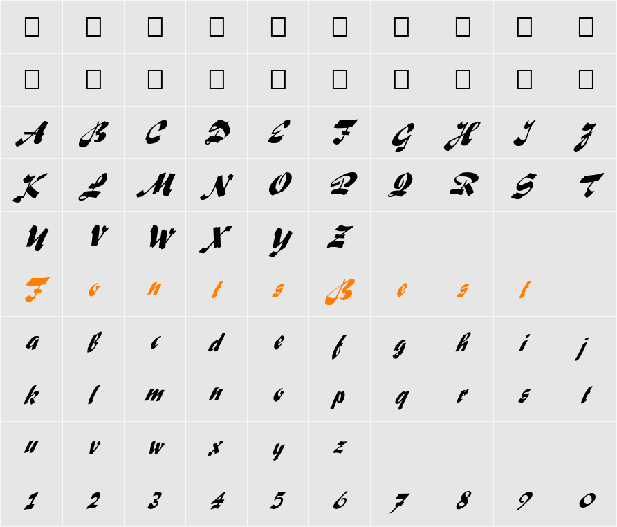 FZ UNIQUE 33 ITALIC Character Map