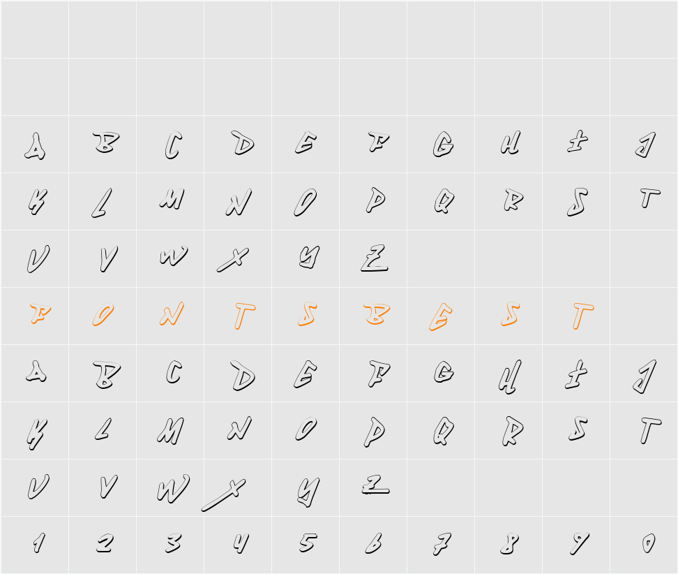 Fantom 3D Italic Character Map