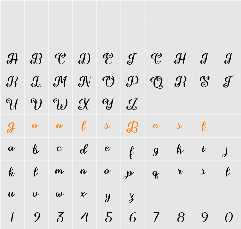 June Calligraphy Character Map