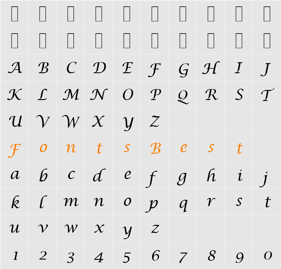 Cally CE Character Map