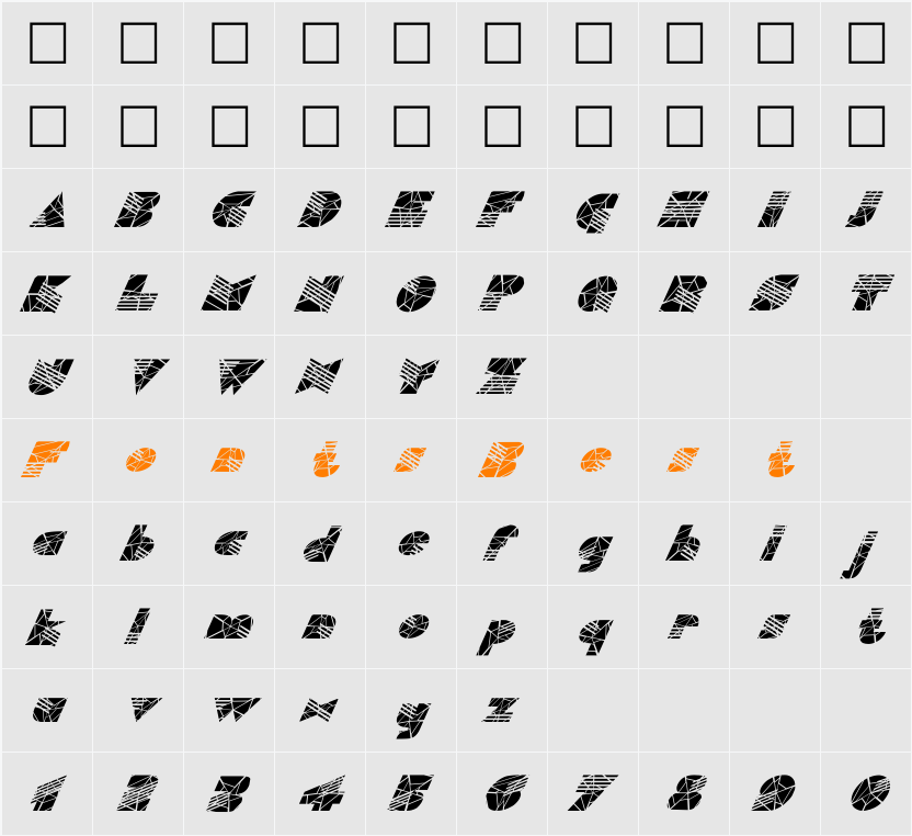 FZ UNIQUE 11 CRACKED ITALIC Character Map