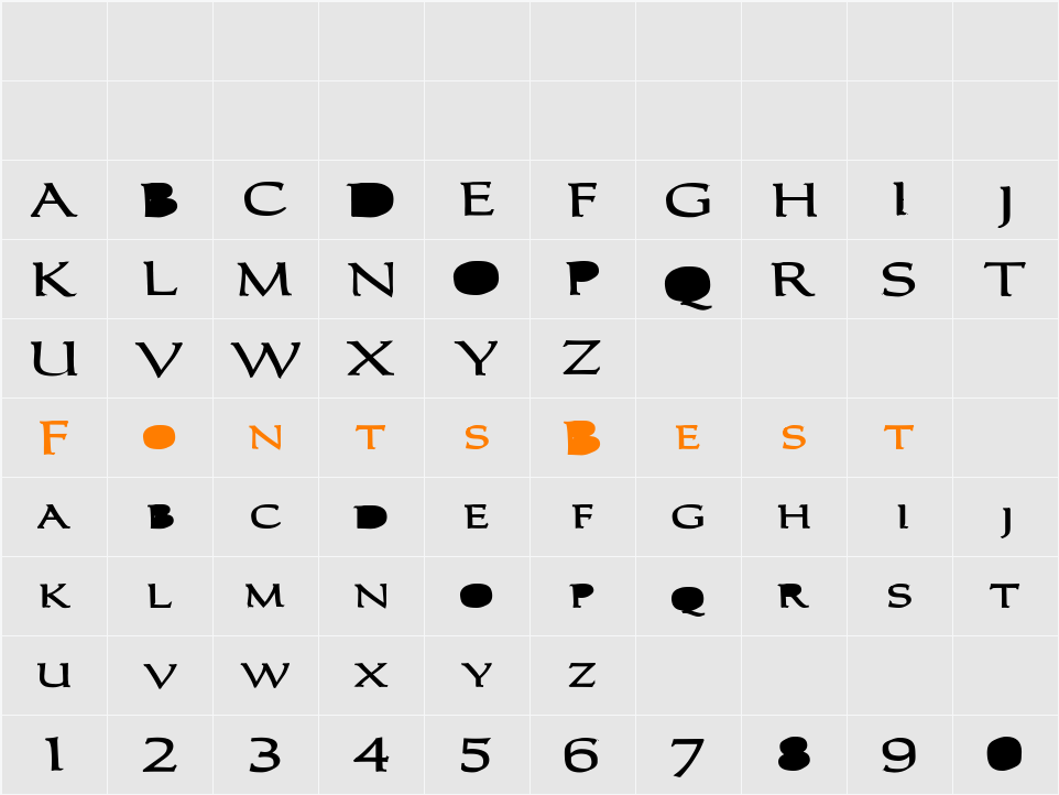 Caracub-Bold Character Map