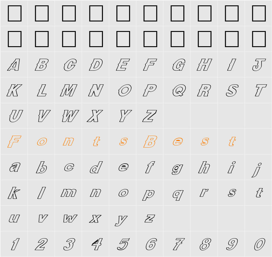 FZ JAZZY 36 HOLLOW ITALIC Character Map