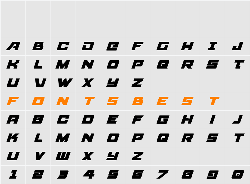 Aircruiser Italic Character Map