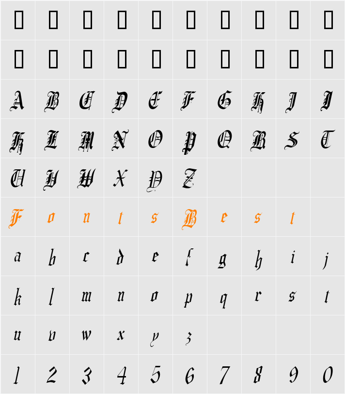 CrusaderGothicCondensed Character Map