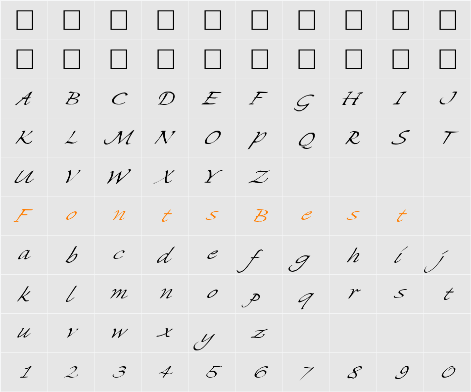 MikadoItalic Character Map