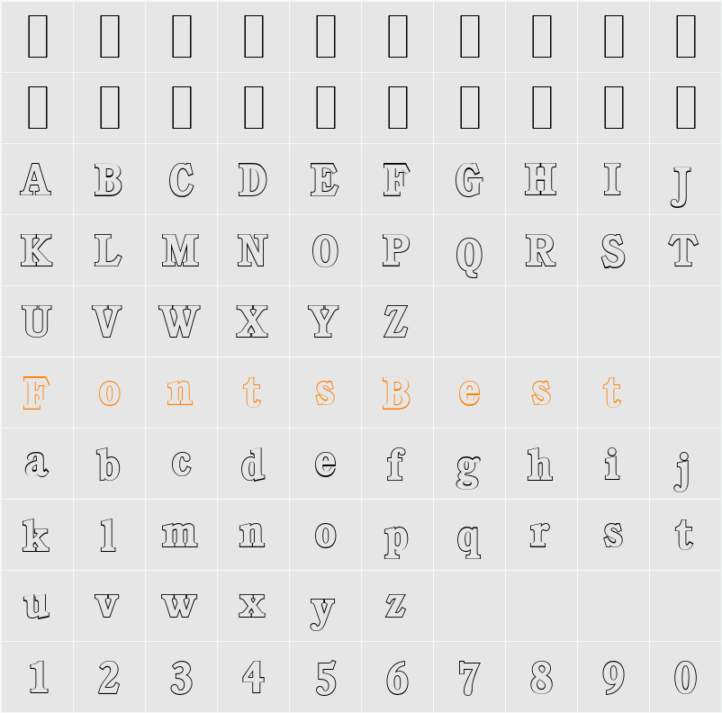 CalgaryOutline Character Map