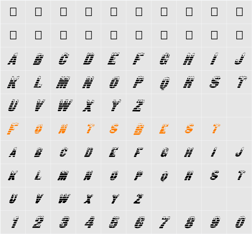 FZ UNIQUE 6 STRIPED ITALIC Character Map