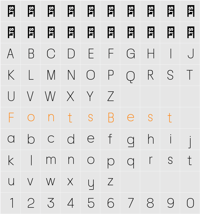 Raela Grotesque Thin Character Map