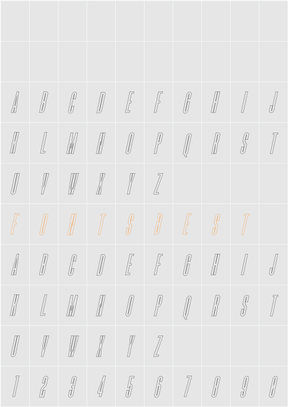 Romestone Hollow Italic Character Map