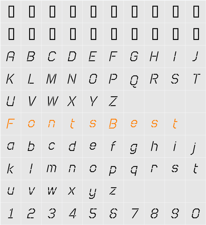 Camo SansLight Oblique Character Map