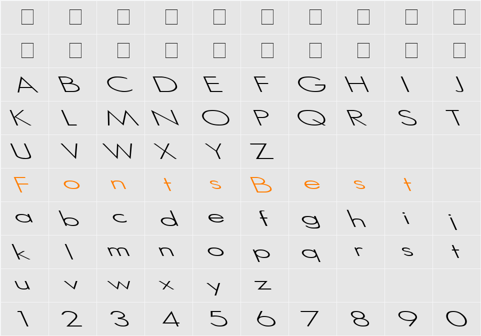 Micro Serif-Light Lefty Character Map