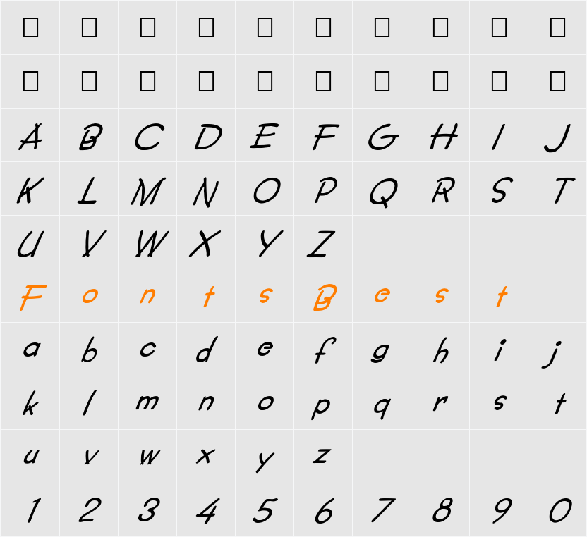 FZ JAZZY 34 ITALIC Character Map