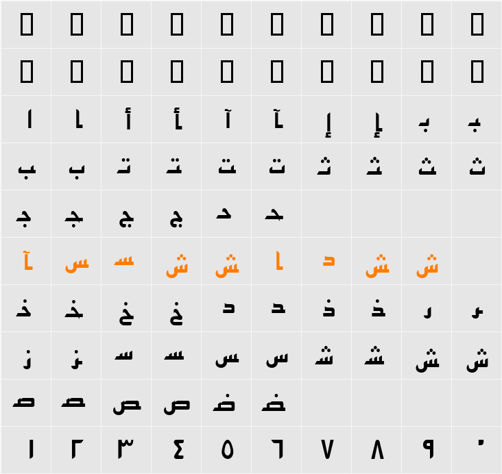 ArabicKufiSSK Character Map