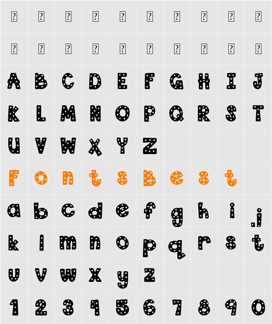 DJB Starry Starry Font Character Map