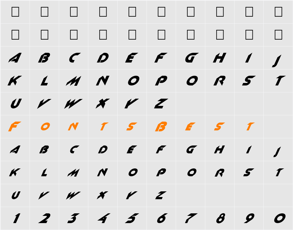 FZ JAZZY 4 ITALIC Character Map