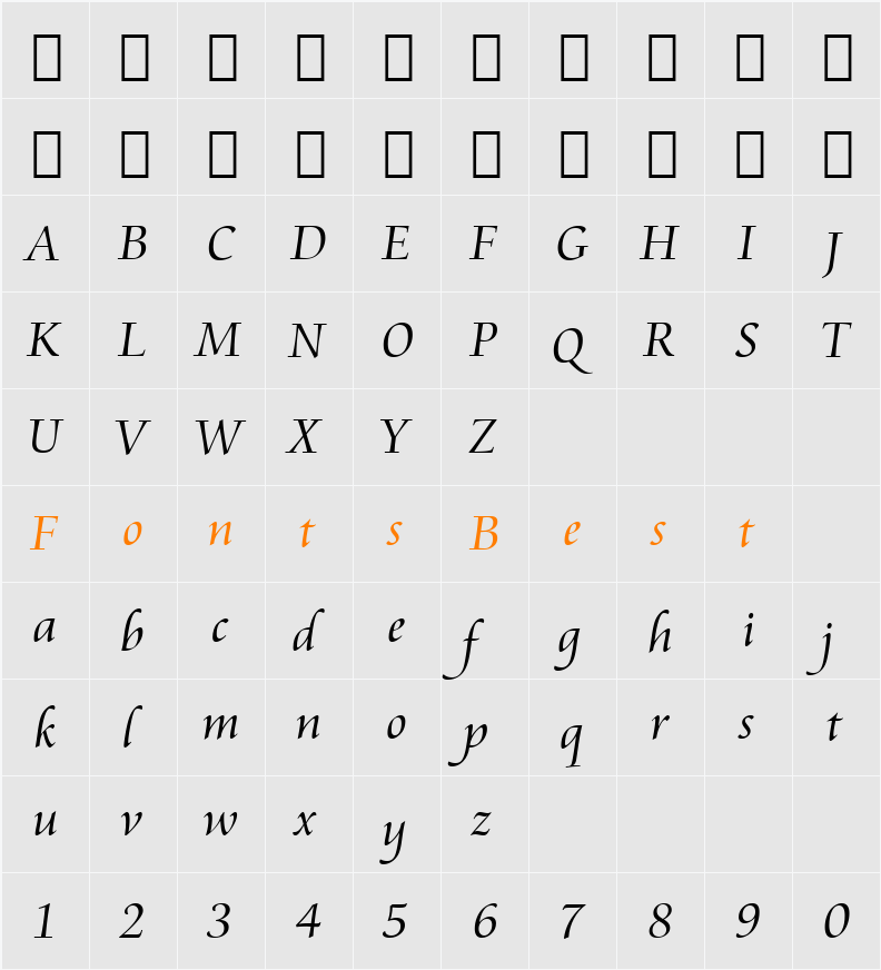 Cataneo Lt BT Character Map