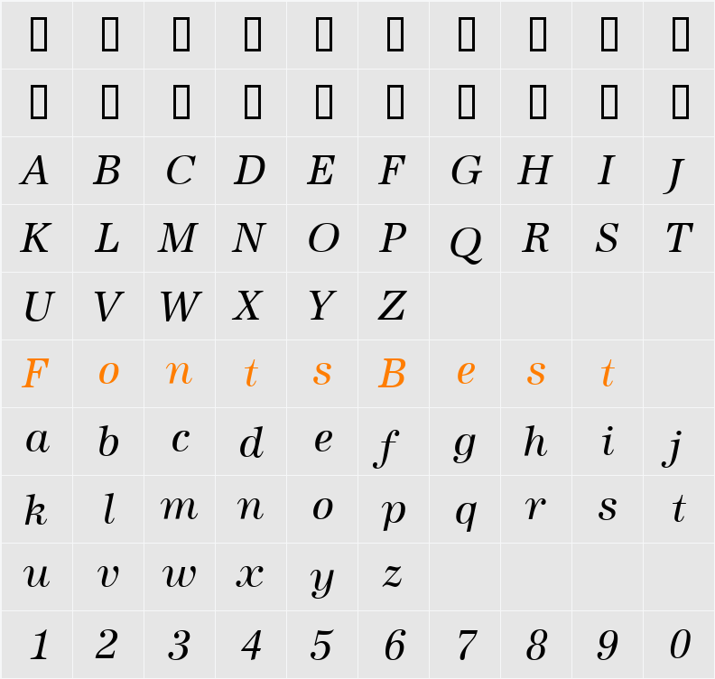 Antiqua Character Map