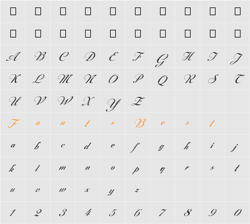 FZ SCRIPT 18  ITALIC Character Map