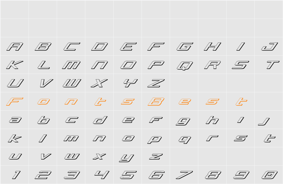 Concielian 3D Italic Character Map